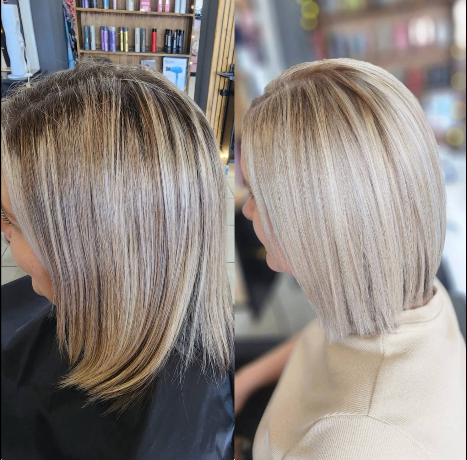 Cool ash-blonde bob — before & after at Belle Vee